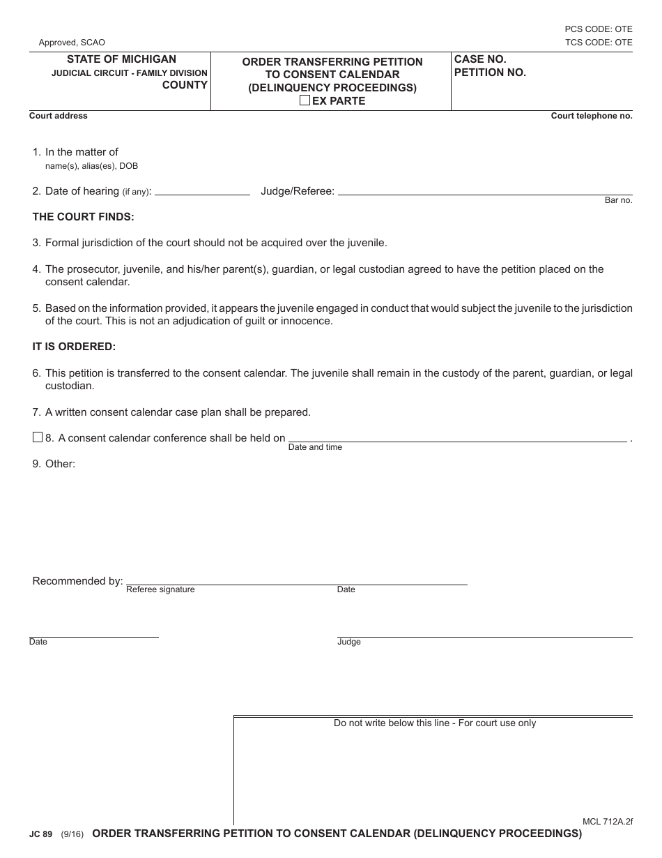 Form Jc89 Download Fillable Pdf Or Fill Online Order Transferring 