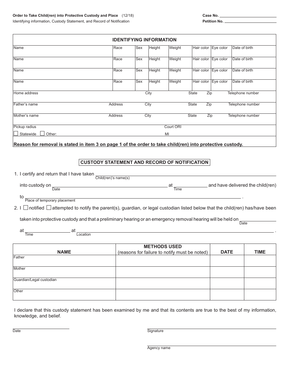 Form JC05B Order to Take Child(Ren) Into Protective Custody and Place (Child Protective Proceedings) - Michigan, Page 3
