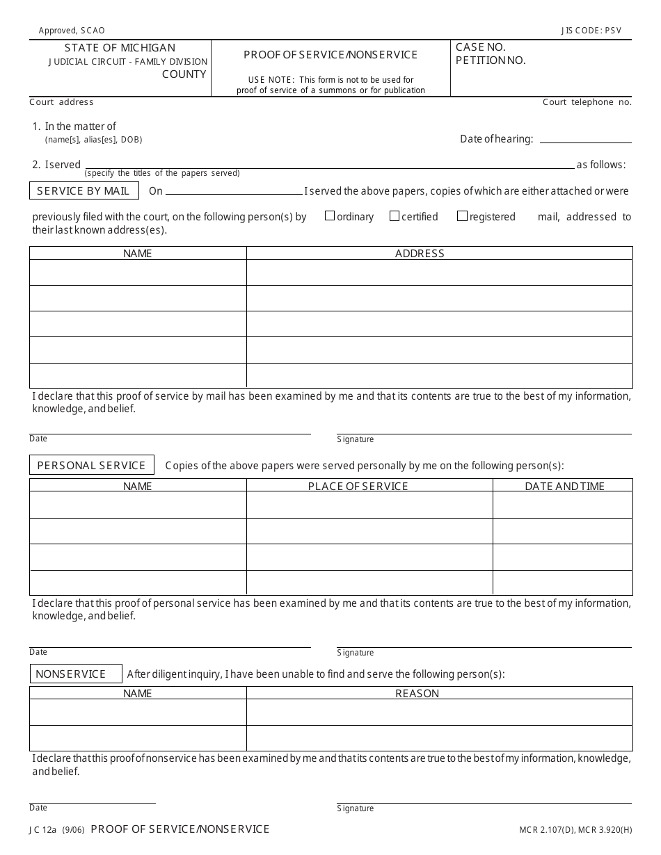 Form JC12A - Fill Out, Sign Online and Download Fillable PDF, Michigan ...