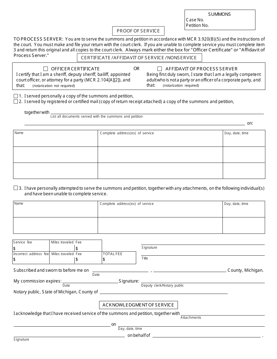 Form JC20 Summons: Order to Appear (Delinquency Proceedings) / (Personal Protection Proceedings) - Michigan, Page 2