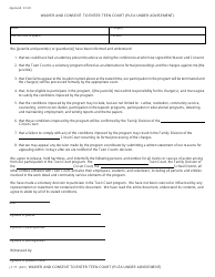 Form JC77 &quot;Waiver and Consent to Enter Teen Court (Plea Under Advisement)&quot; - Michigan