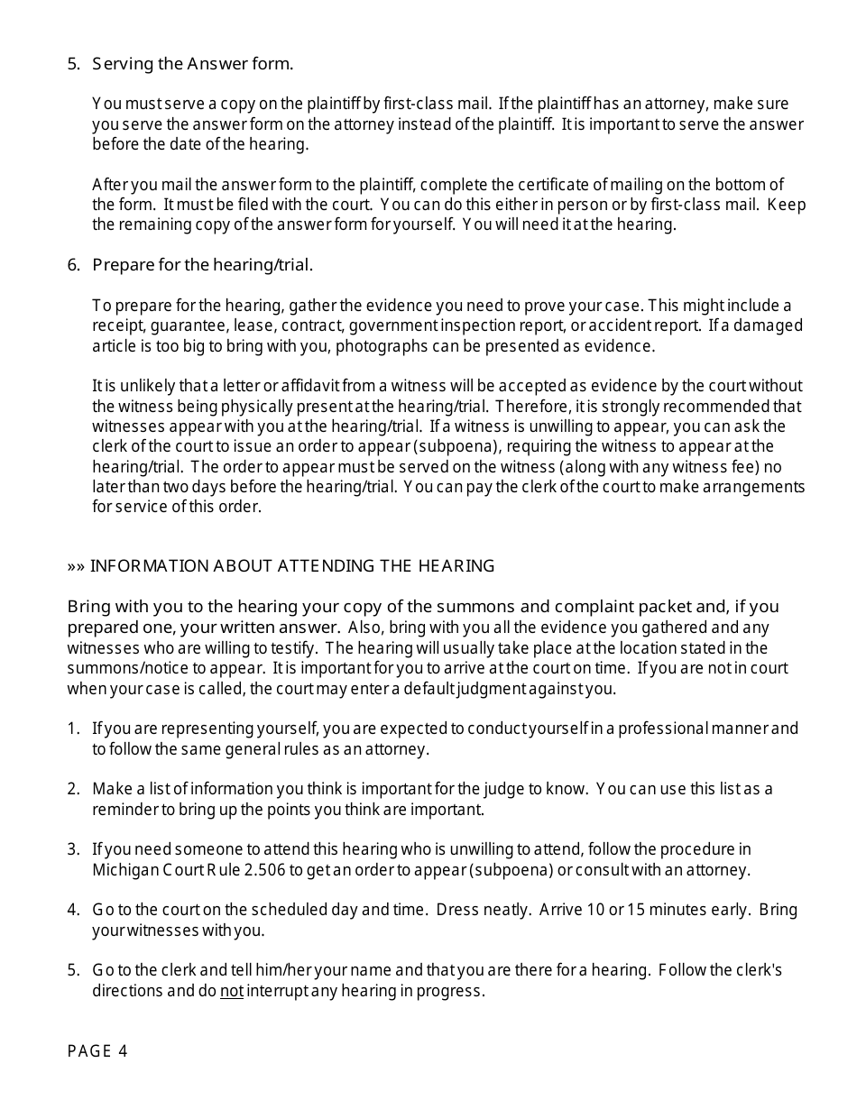 Form DC111A Answer, Nonpayment of Rent - Michigan, Page 4
