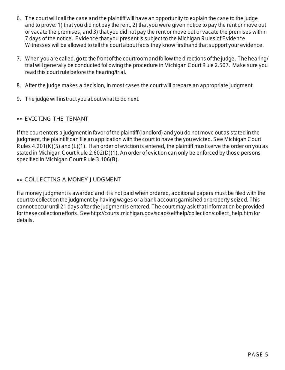 Form DC111A Answer, Nonpayment of Rent - Michigan, Page 5