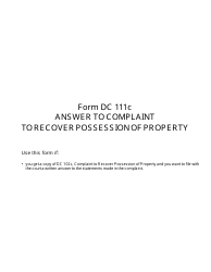 Form DC111C Answer to Complaint to Recover Possession of Property - Michigan