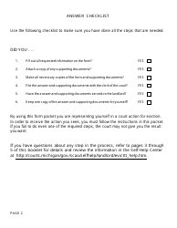 Form DC111C Answer to Complaint to Recover Possession of Property - Michigan, Page 2