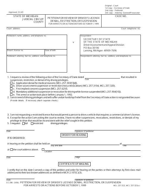 Form CC296  Printable Pdf