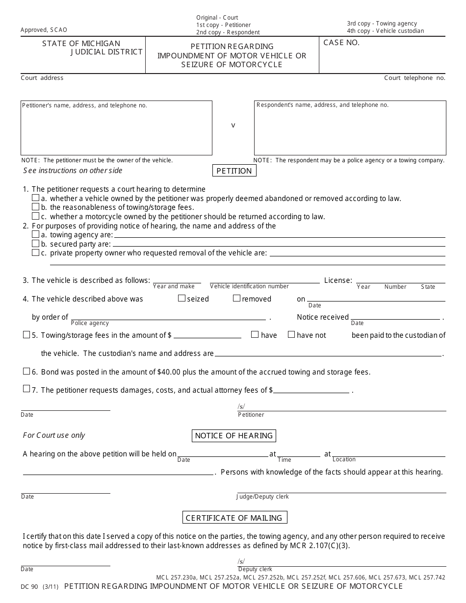 Form DC90 - Fill Out, Sign Online and Download Fillable PDF, Michigan ...