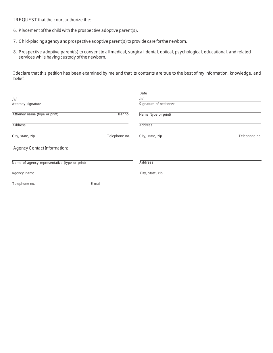 Form CCFD01 Petition for Placement Order of Surrendered Newborn Child - Michigan, Page 2