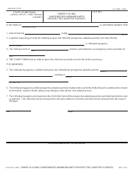 Document preview: Form CCFD02 Order to Placing Surrendered Newborn With Prospective Adoptive Parents - Michigan