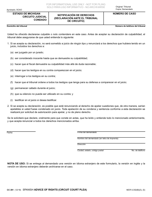 Formulario CC291  Printable Pdf