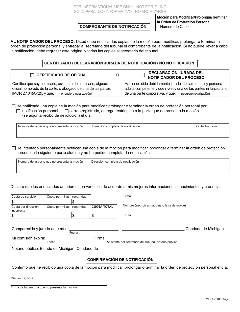 Formulario CC379 Mocion Para Modificar, Prolongar, O Terminar Una Orden De Proteccion Personal - Michigan (Spanish), Page 2