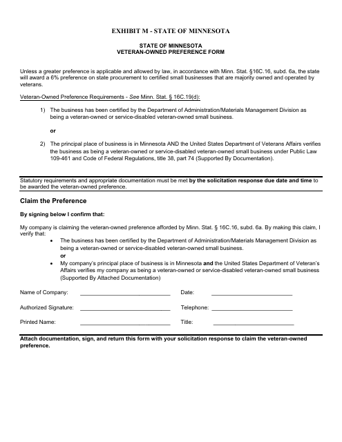 Exhibit M Veteran-Owned Preference Form - Minnesota