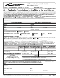 Document preview: Application for Agricultural Liming Material (Ag-Lime) License - Minnesota