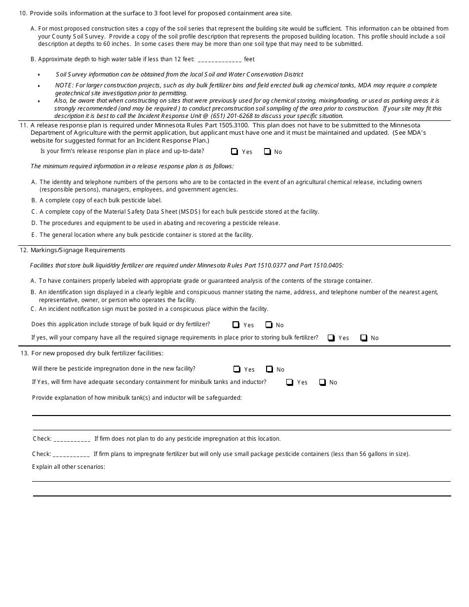 Form AG-01074 Bulk Pesticide / Fertilizer Storage - New Permit Application - Minnesota, Page 3