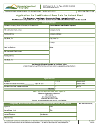 Form AG-03032 &quot;Application for Certificate of Free Sale for Animal Feed&quot; - Minnesota