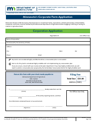 Form AG-03317 Minnesota&#039;s Corporate Farm Application - Corporation Application - Minnesota