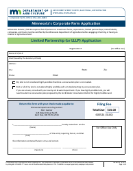 Form AG-03315 Minnesota&#039;s Corporate Farm Application - Limited Partnership (Or Lllp) Application - Michigan