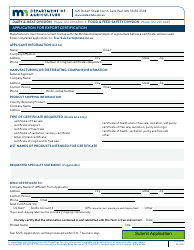 Document preview: Form AG-03199 Application for Export Certification - Minnesota