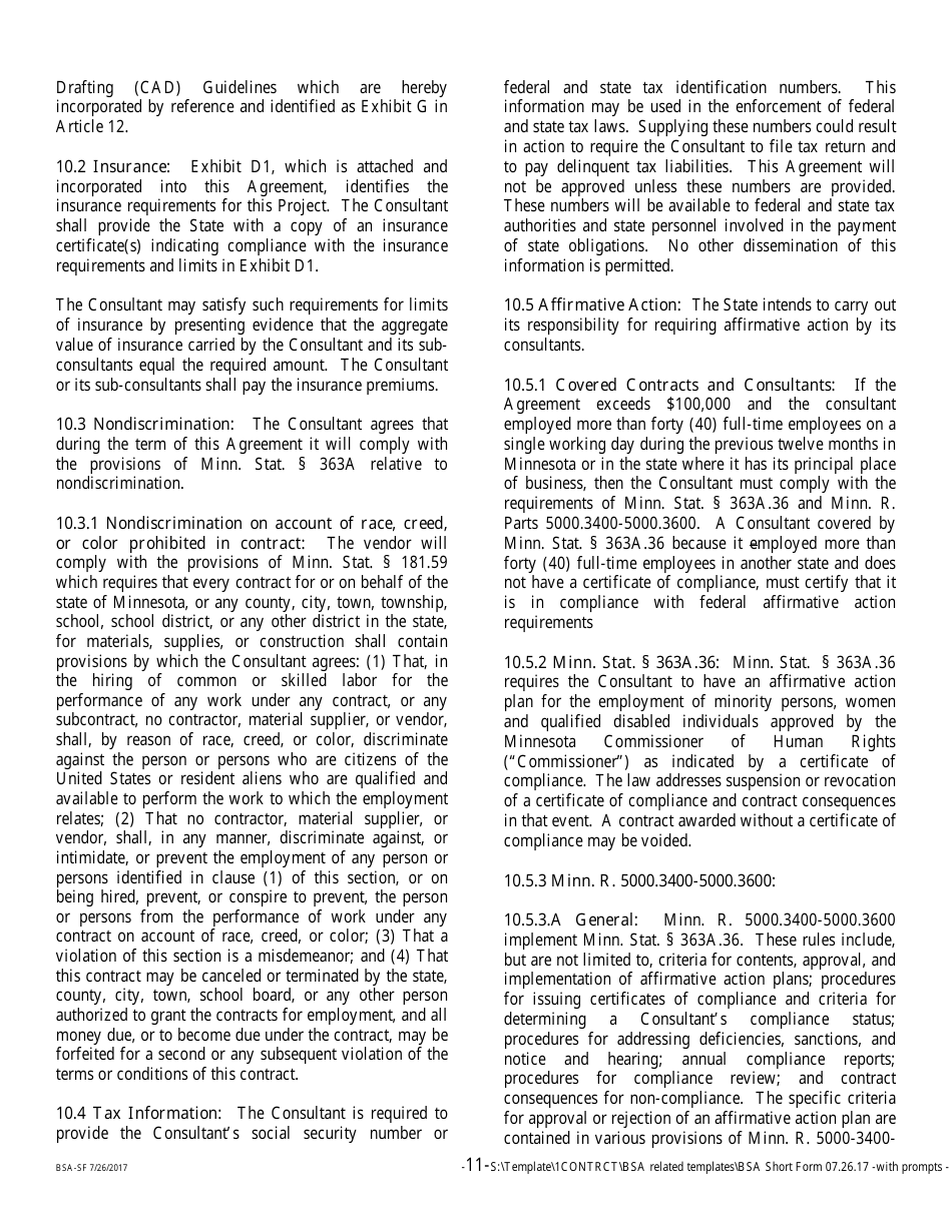 Form BSA-SF Basic Services Agreement - Short Form - Minnesota, Page 11