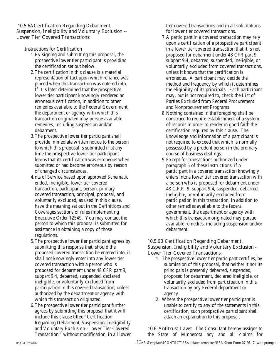 Form BSA-SF Basic Services Agreement - Short Form - Minnesota, Page 13