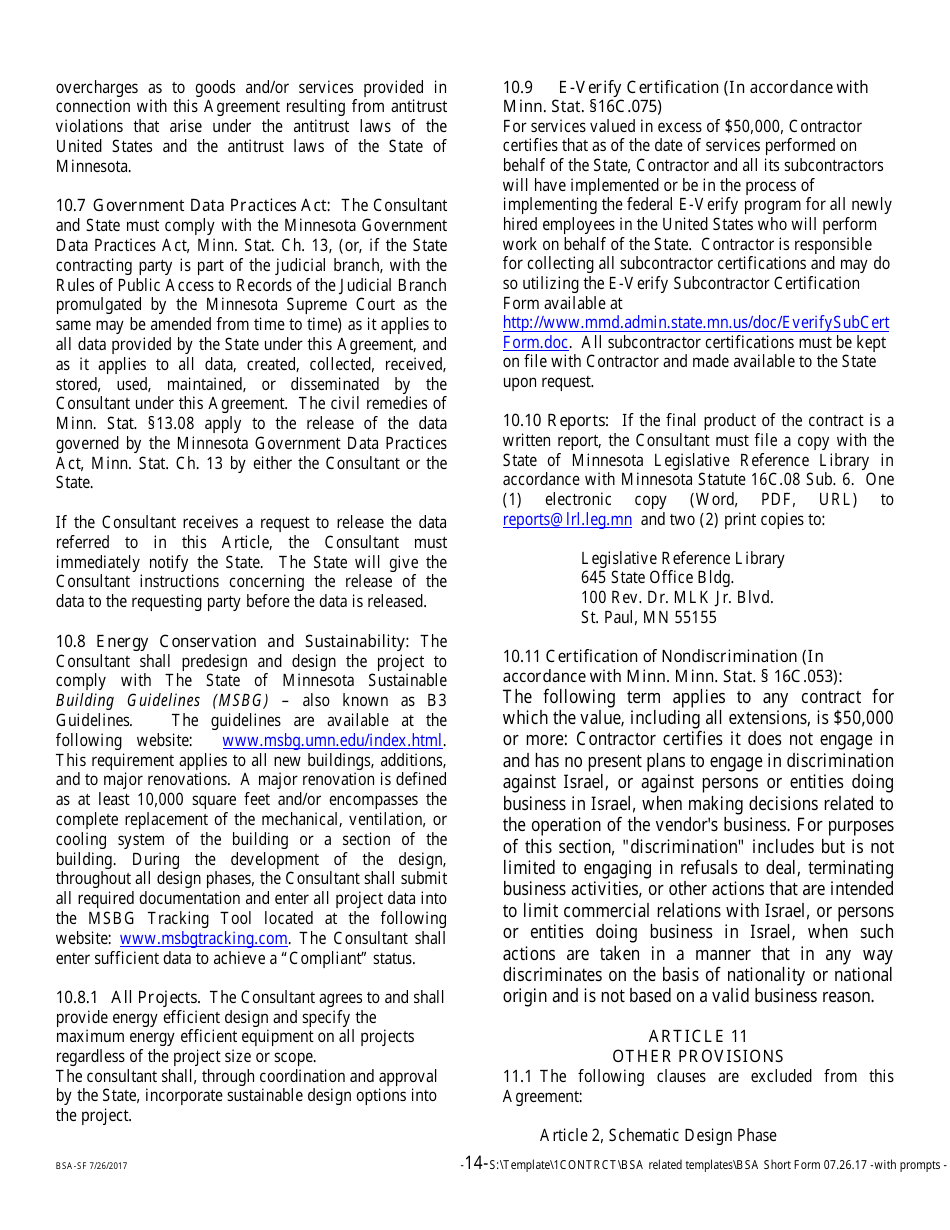 Form BSA-SF Basic Services Agreement - Short Form - Minnesota, Page 14