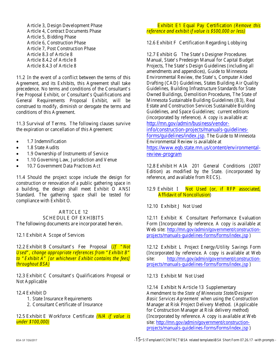 Form BSA-SF Basic Services Agreement - Short Form - Minnesota, Page 15
