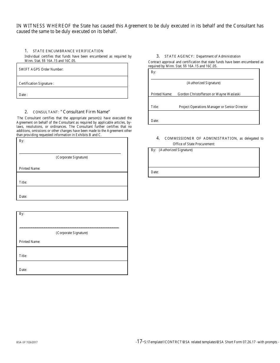 Form BSA-SF Basic Services Agreement - Short Form - Minnesota, Page 17