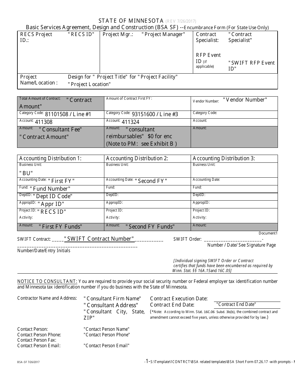 Form BSA-SF Basic Services Agreement - Short Form - Minnesota, Page 1