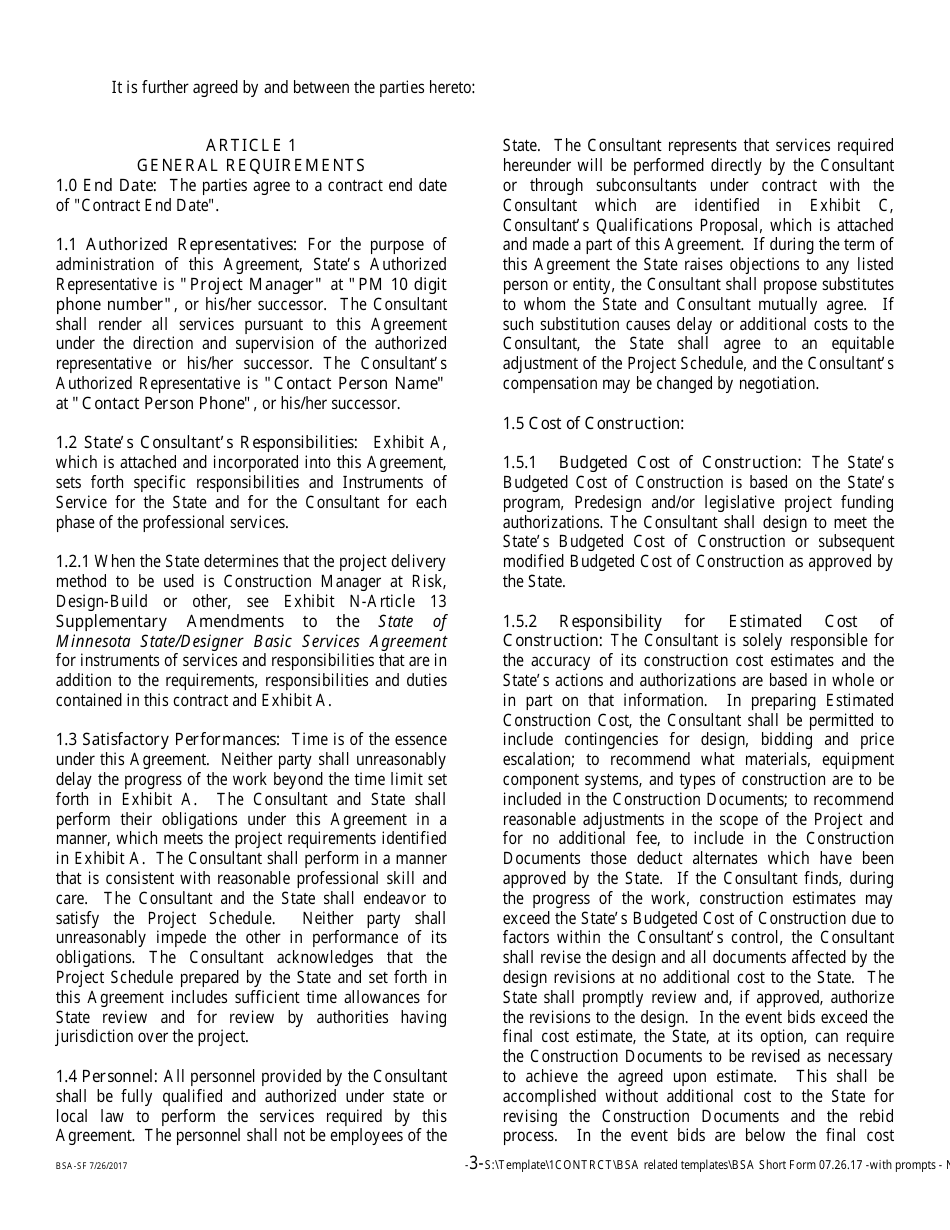 Form BSA-SF Basic Services Agreement - Short Form - Minnesota, Page 3