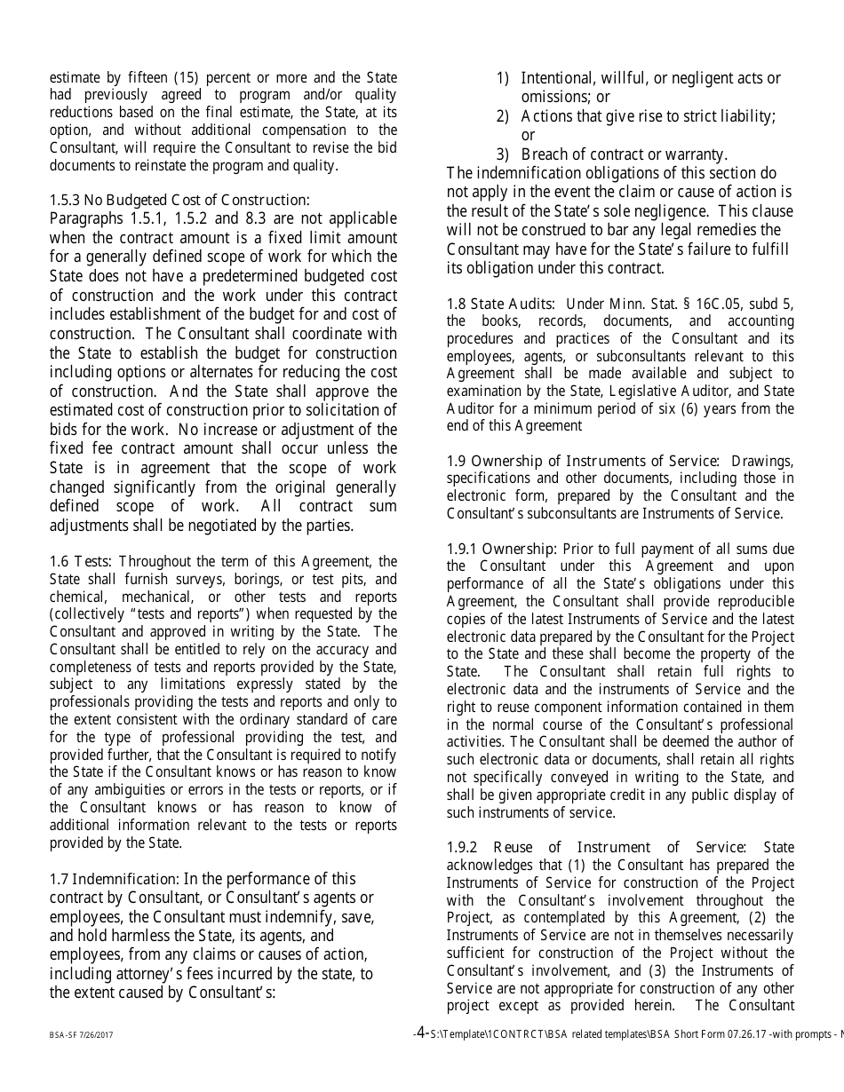 Form BSA-SF Basic Services Agreement - Short Form - Minnesota, Page 4