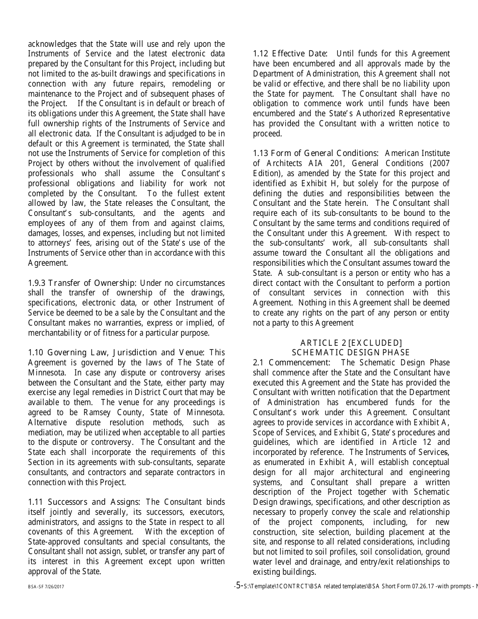 Form BSA-SF Basic Services Agreement - Short Form - Minnesota, Page 5