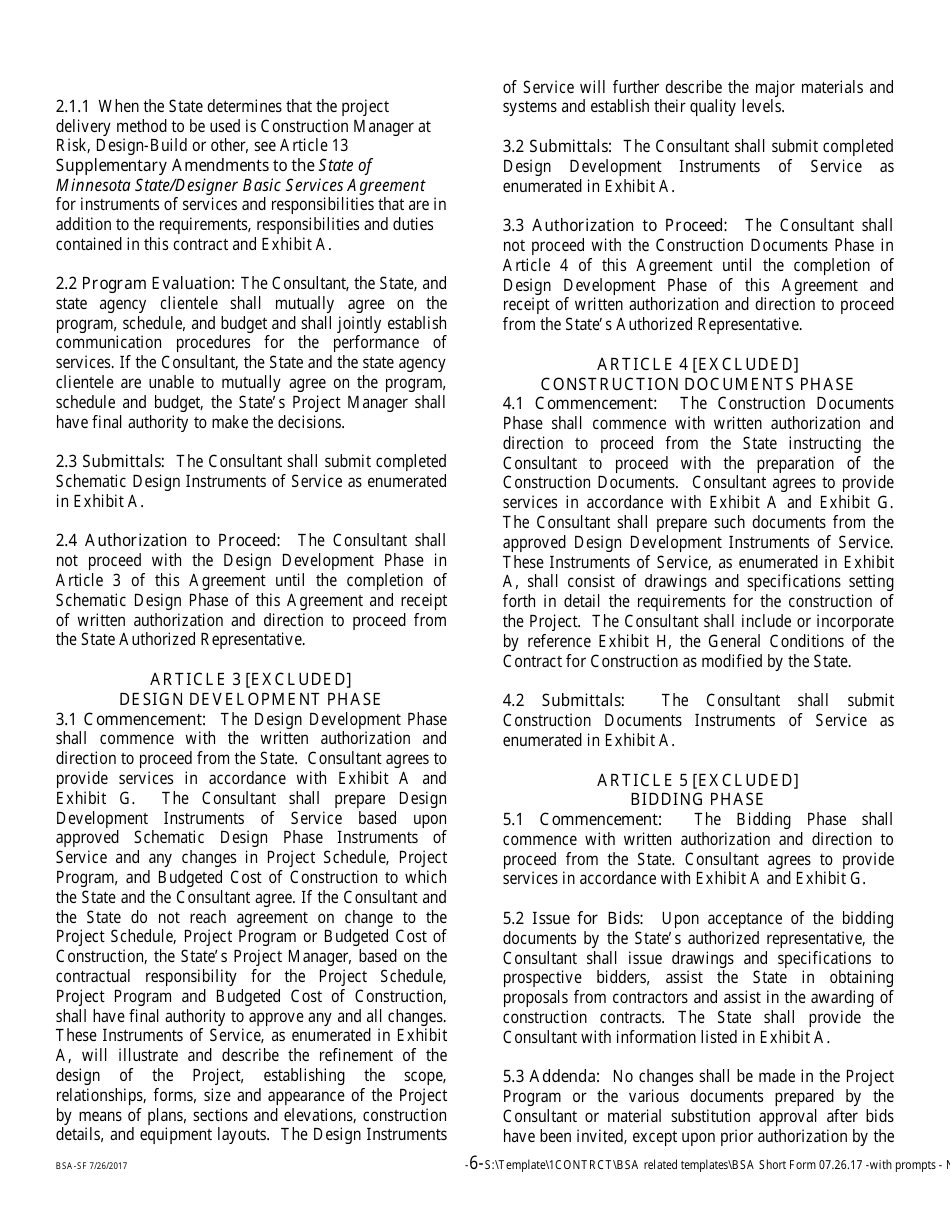 Form BSA-SF Basic Services Agreement - Short Form - Minnesota, Page 6
