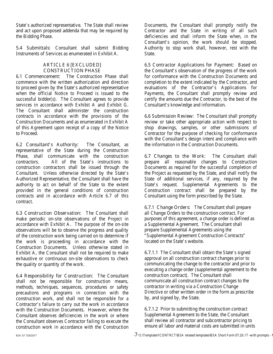 Form BSA-SF Basic Services Agreement - Short Form - Minnesota, Page 7