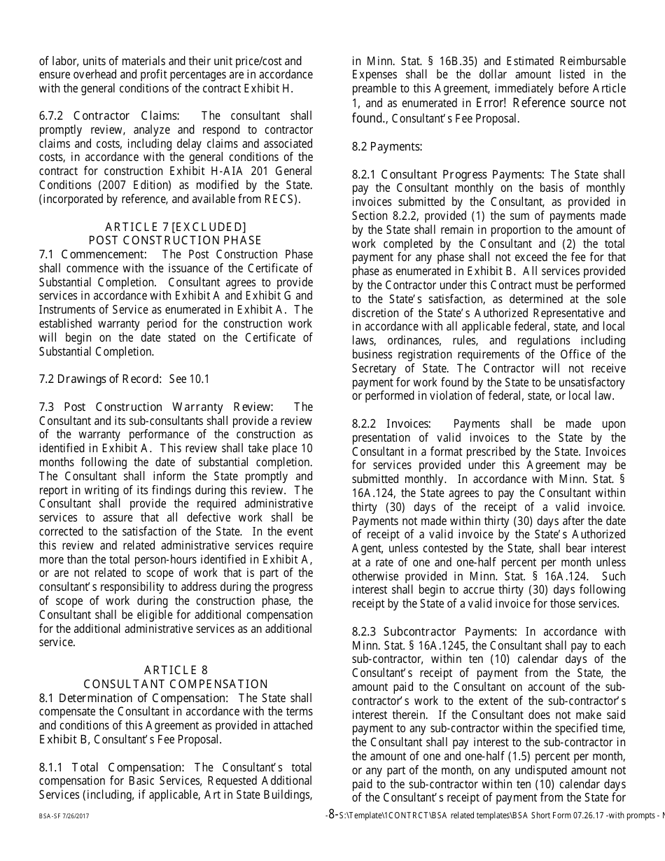 Form BSA-SF Basic Services Agreement - Short Form - Minnesota, Page 8