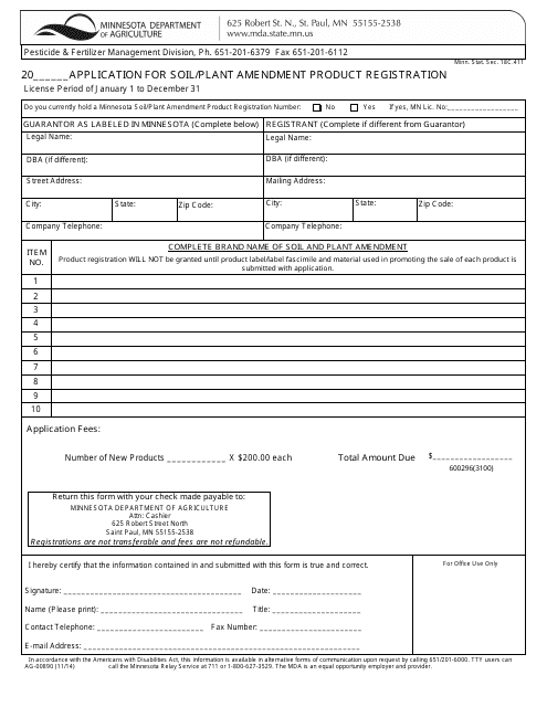 Form AG-00890  Printable Pdf