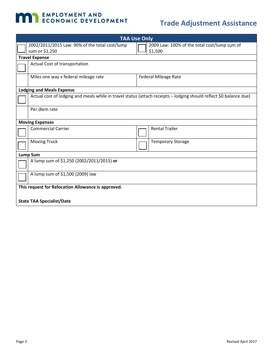 Relocation Allowance Application Form - Trade Adjustment Assistance - Minnesota, Page 3