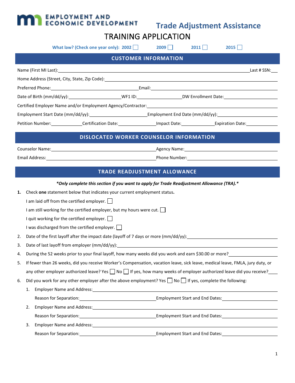 Training Application Form - Minnesota, Page 1