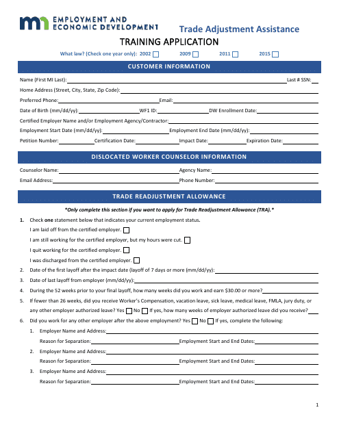 Training Application Form - Minnesota