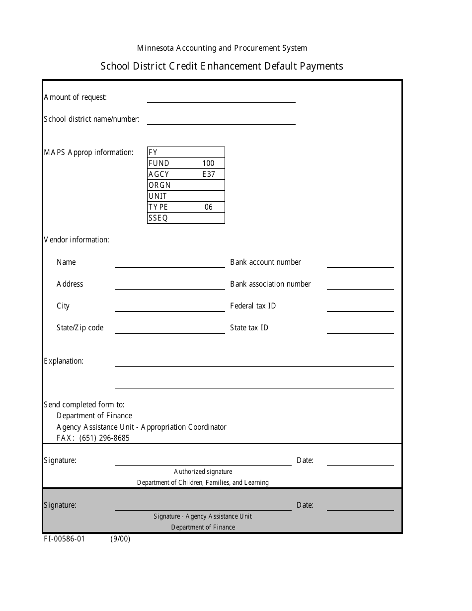 Form FI-00586-01 School District Credit Enhancement Default Payments - Minnesota, Page 1