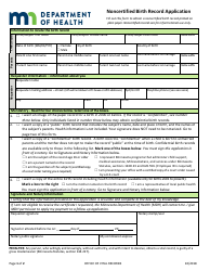 Noncertified Birth Record Application Form - Minnesota