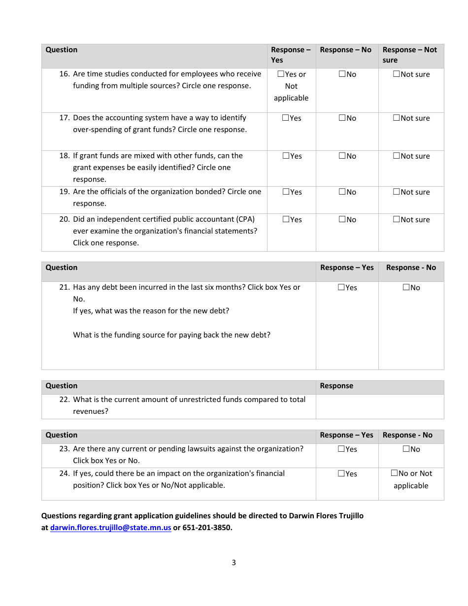 Accounting System and Financial Capability Questionnaire - Minnesota, Page 3