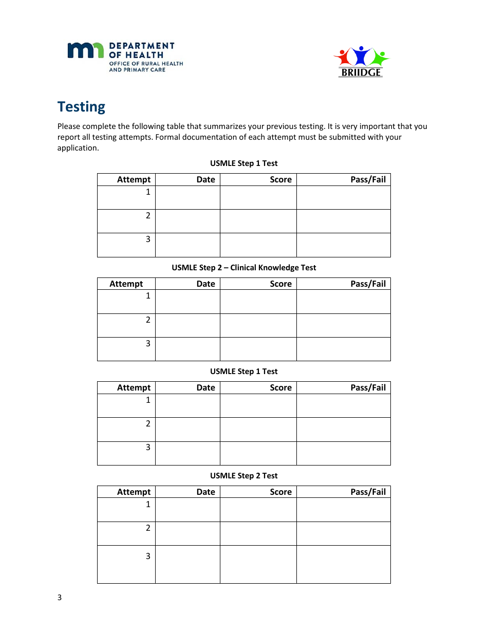 Written Application Form - International Medical Graduate Residency Preparation Program - Minnesota, Page 3