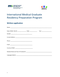 Document preview: Written Application Form - International Medical Graduate Residency Preparation Program - Minnesota