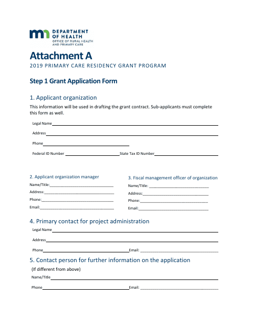 Attachment A Grant Application Form - Primary Care Residency Grant Program - Minnesota, 2019