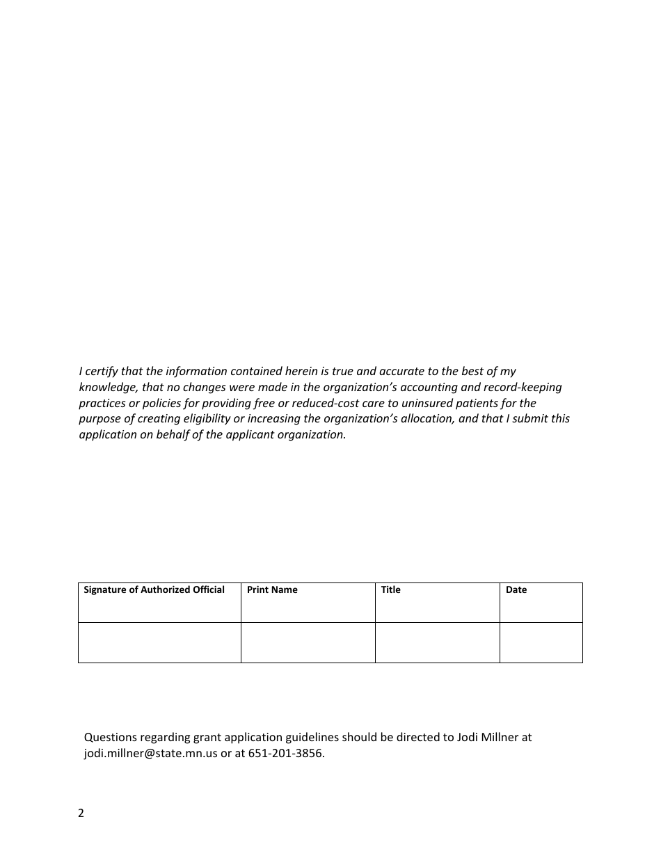 Attachment A Grant Application Form - Primary Care Residency Grant Program - Minnesota, Page 2