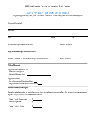 &quot;Joint Application Summary Sheet - Rural Hospital Planning and Transition Grant Program&quot; - Minnesota, 2019
