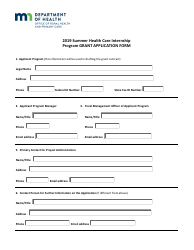Grant Application Form - Summer Health Care Internship Program - Minnesota