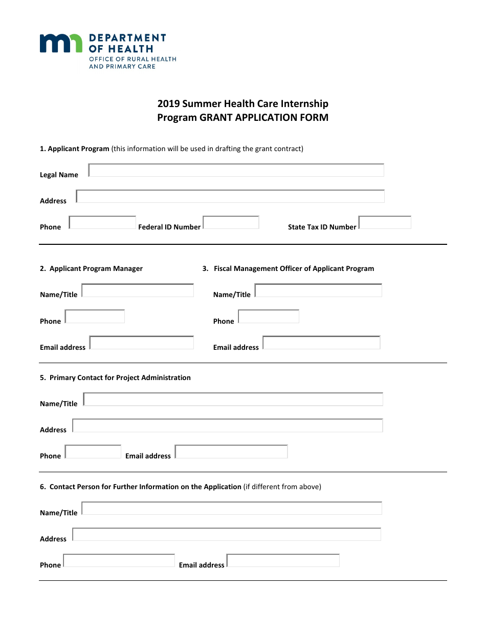 Grant Application Form - Summer Health Care Internship Program - Minnesota, Page 1