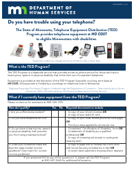 Document preview: Form DHS-4004-ENG Telephone Equipment Distribution (Ted) Program Application Form - Minnesota
