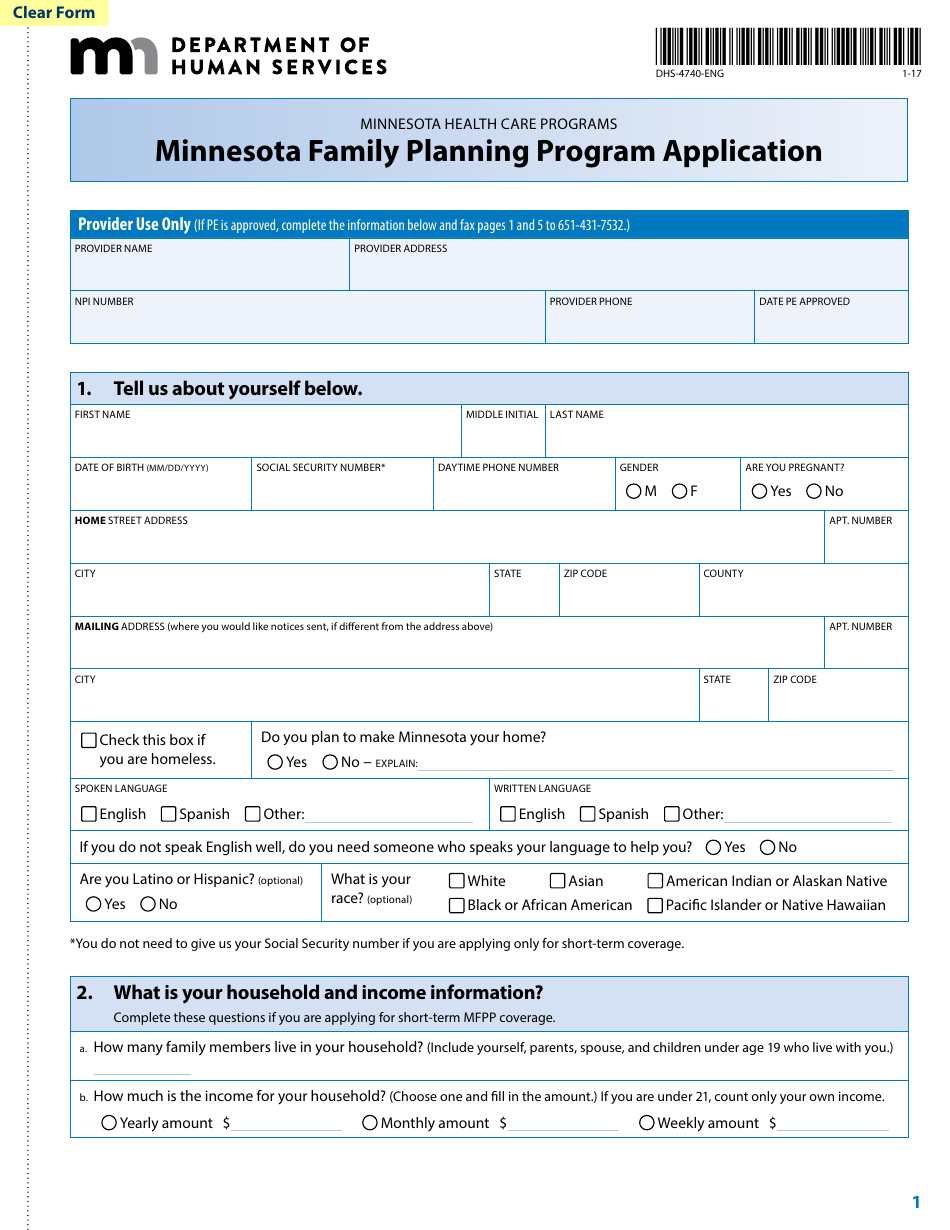 Form DHS-4740-ENG Minnesota Family Planning Program Application Form - Minnesota, Page 3